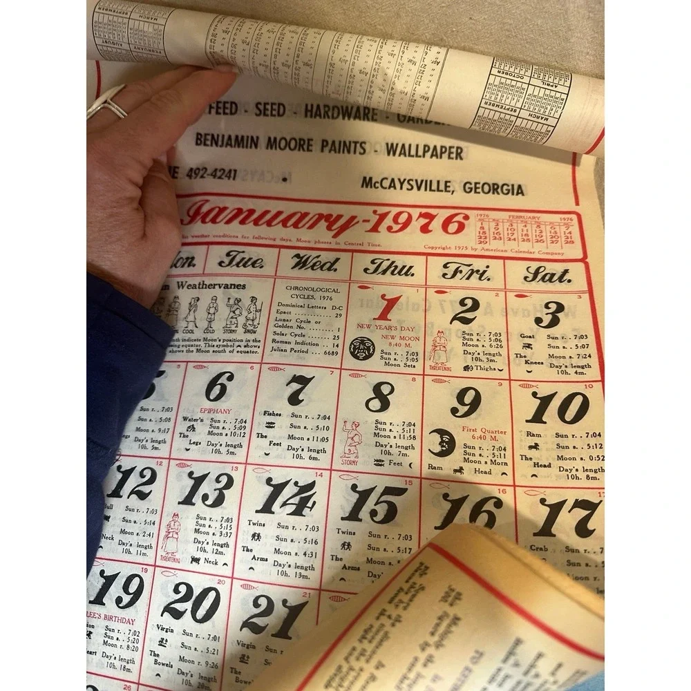 Vintage American Almanac Calendar 1976 Bi-Centennial CottageCore Folk Art Promo